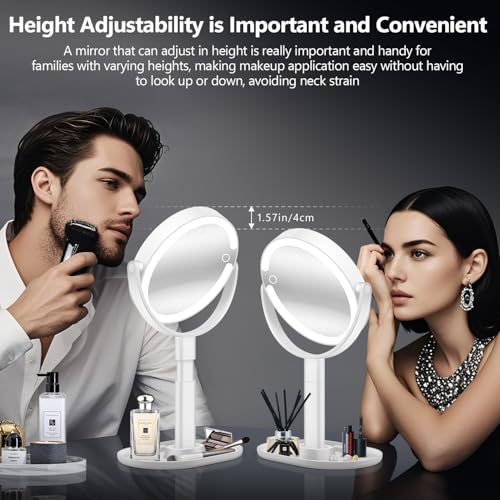 MIYADIVA White Makeup Mirror with Lights, 30X Magnification, Touch Control, Rechargeable Vanity with 3 Color Modes & 80 LEDs