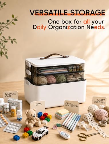3-Tier Medicine Storage Box with Clear Trays and Carry Handle