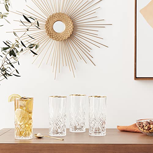 Crystal Highball Glasses with Gold Band, 6-Ounce Set of 4