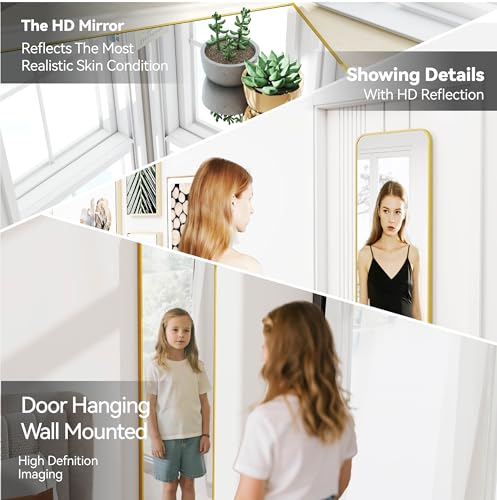 47x14 Full Length Mirror, Over-the-Door or Wall Mounted Aluminum Frame