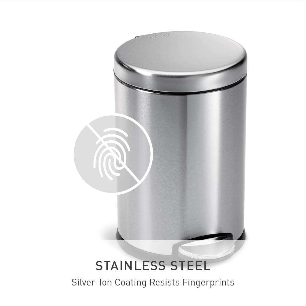 Simplehuman Round Bathroom Step Trash Can - 4.5 Liter Brushed Stainless Steel | Sleek & Durable Design