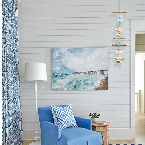 Nautical Coastal Wall Decor with Sea Glass, Driftwood, Starfish, and Shells