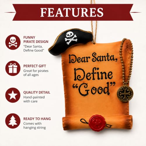 Pirate Christmas Ornament - Nautical Holiday Tree Decoration, 3.5 Inch Pirate Lover Gift