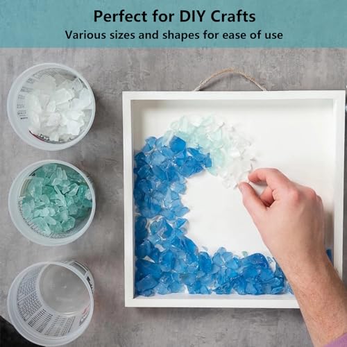 Frosted Sea Glass Pieces for DIY Crafts & Vase Filler - 14oz Mixed Blue