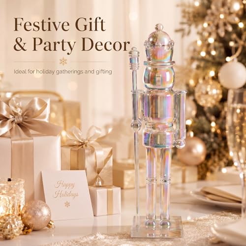 Iridescent Acrylic Nutcracker Figurine - 12 Inch Christmas Tabletop Decor