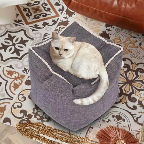 18-Inch Square Cotton Linen Pouf Ottoman Cover - Unstuffed Storage Footstool