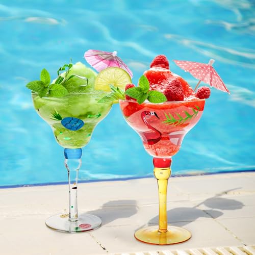 ZAVOOS Set of 2 10oz Hand-Blown Margarita Glasses - Mexican & Tropical Style