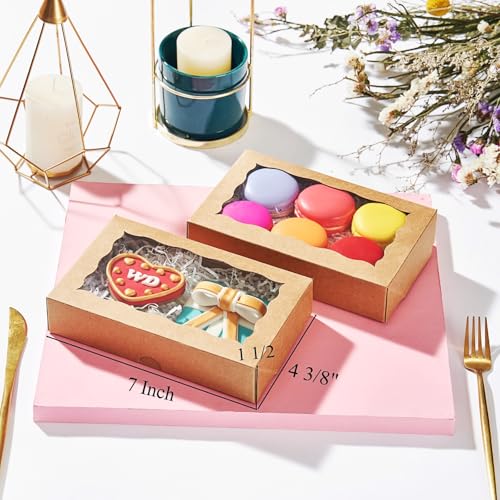 Brown 100PCS Clear Cookie Boxes with Window 7x4.3x1.5 Inch for Bakery Pastries