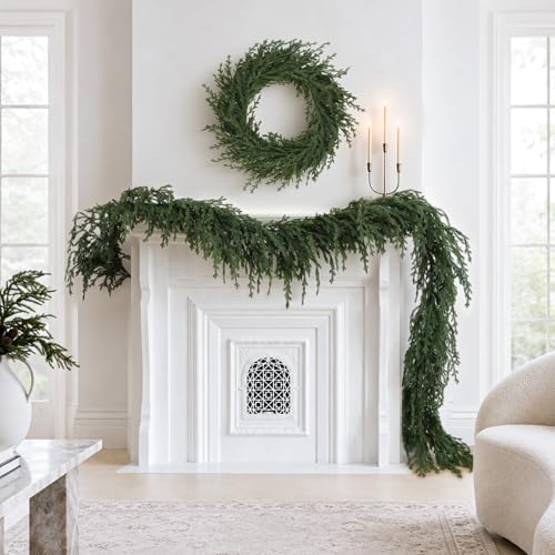 HOHOTIME Upgraded 9ft Christmas Norfolk Pine Garland - Real Touch Greenery Decoration