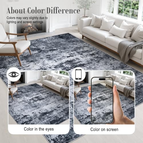 5x7 Modern Abstract Area Rug - Washable Non-Slip Black Indoor Carpet
