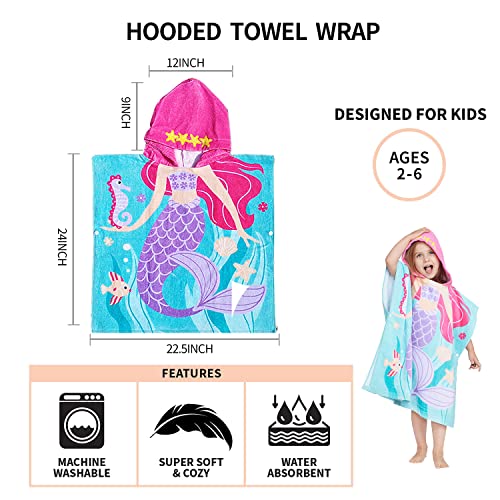 Gealaek Kids 100% Cotton Hooded Towel Poncho for Beach & Bath (2-6 Years)