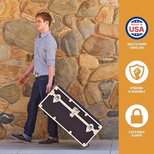 Small Rolling Storage Trunk with Wheels, 30-Inch Heavy-Duty Footlocker