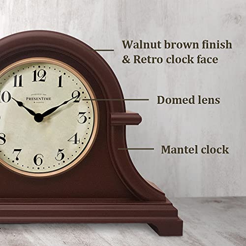Vintage Farmhouse Mantel Clock - 13-Inch Walnut Brown Desk & Shelf Clock