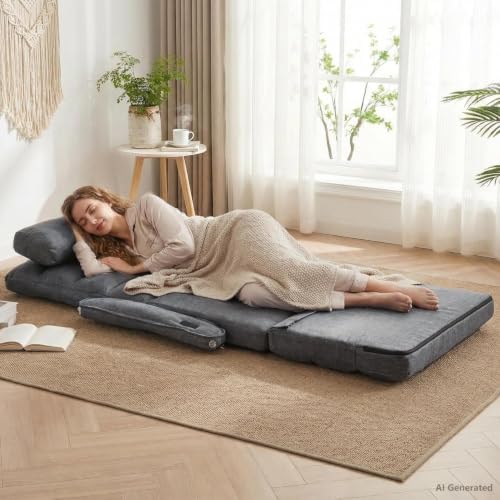 Adjustable Floor Gaming Chair with 2 USB Ports, Linen Foldable Sofa