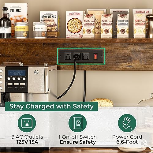 35.4" Kitchen Baker's Rack with Power Outlet, Coffee Bar & Storage