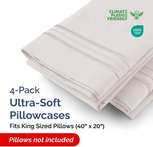 King Pillow Cases by [Brand Name] - Ultra Soft Hotel Quality Covers | Wrinkle-Free, Stain & Fade Resistant - Light Grey - Set of 4
