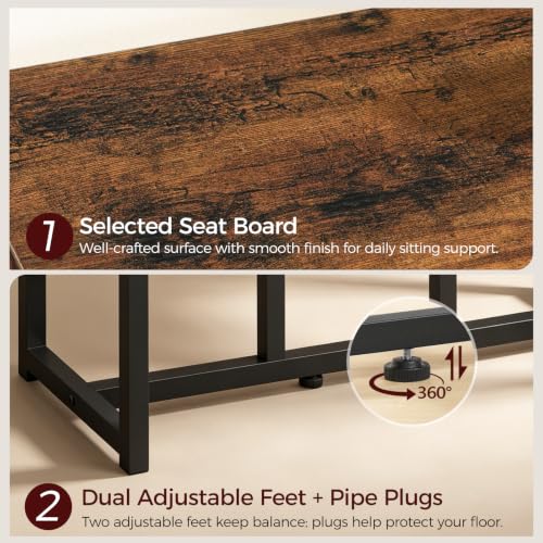 Rustic Dining Bench 31.5-Inch Industrial Kitchen Bench with Metal Frame