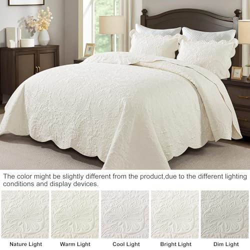 HoneiLife Oversized Queen Quilt Set - 3-Piece Lightweight Bedspread (Beige)