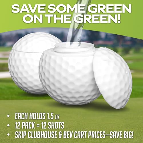 Golf Shot Glasses Set - 12 Golf Ball-Shaped Liquor Flasks with Lids, Funny Gift for Golfers