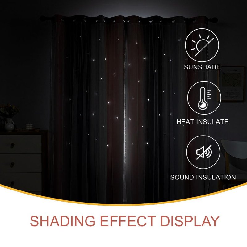 conokata Star Girl and Kids Curtains for Bedroom Rainbow Ombre Double Layer Cute Shot Nursery Darkening Grommet Princess Room Décor 2 Panels Living Room Window Curtain (Pink-Grey, 52W x 84L)
