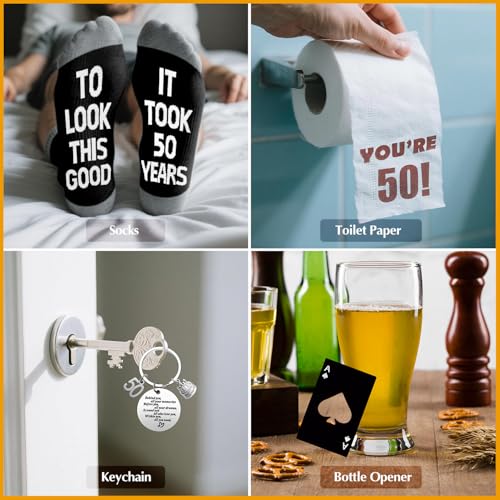 50th Birthday Gift Set for Men Whiskey Glass & Accessories - 11 Oz, Humor & Fun