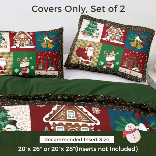 Luxudecor Christmas Patchwork Pillowcases Set of 2 20x28 Inches Red & Green