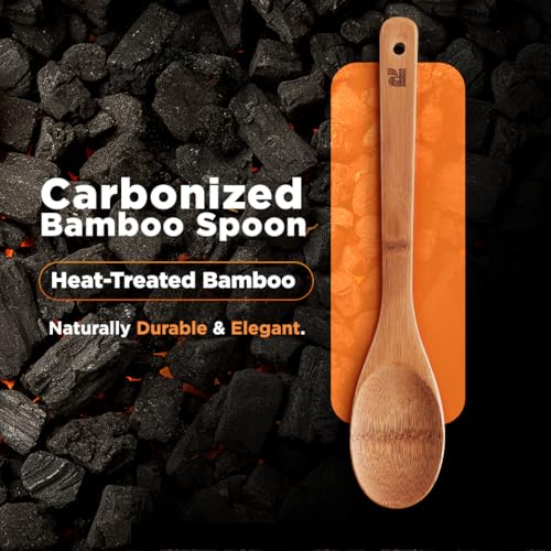 Dark Bamboo Wooden Cooking Spoons & Spatula Set, 6-Piece Nonstick Utensil Set