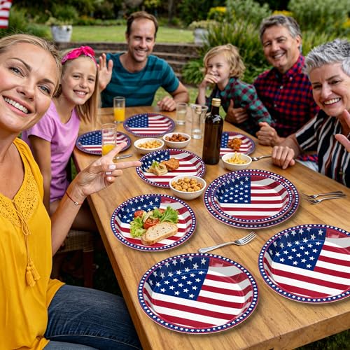Patriotic 48-Pack 7in & 9in Red White Blue Paper Plates – 24 Dinner + 24 Dessert