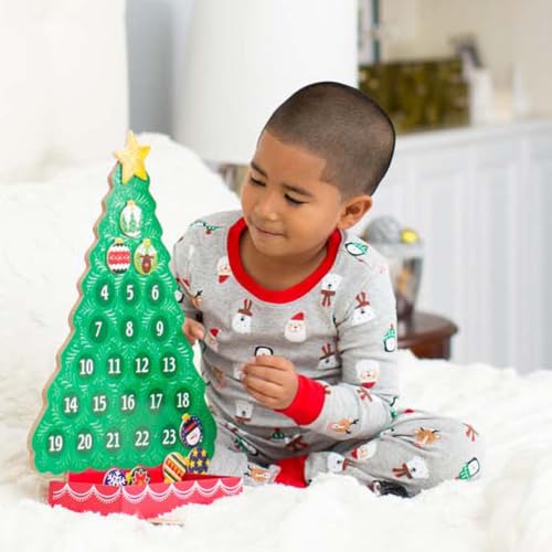 Wooden Christmas Advent Calendar - Magnetic Holiday Tree with 25 Ornaments