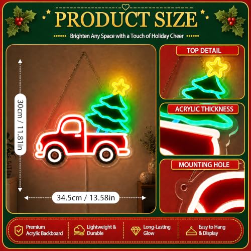 Christmas Truck LED Neon Sign - Holiday Wall Decor with Xmas Tree