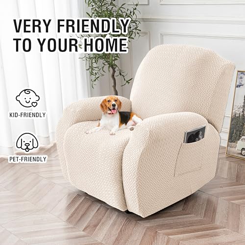 Stretch Recliner Chair Cover - Soft Velvet Slipcover for 1 Seat, Beige