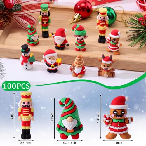 Chunful 100 Pcs Christmas Figurines Nutcracker Santa Snowman Deer Gnomes Set