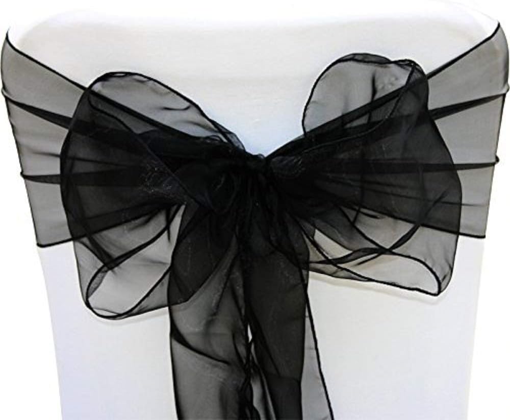 Organza Chair Bow Sash by [Brand Name] - Elegant Wedding Reception Décor | Pack of 25, Black