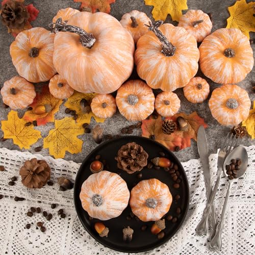 16-Piece Artificial Terracotta Pumpkin Set for Fall Harvest Decor