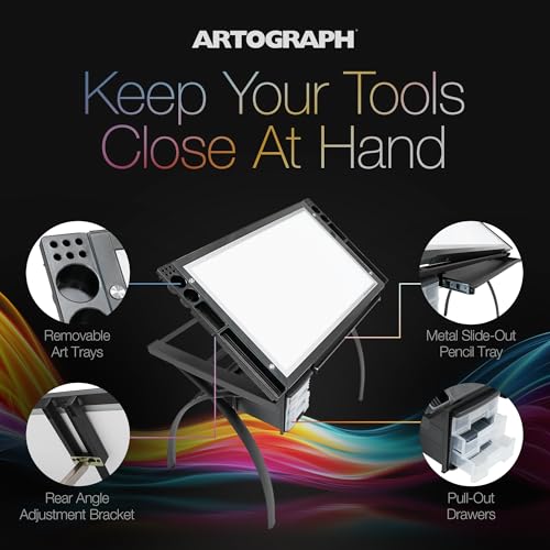 Artograph Futura Light Tracing Table with Storage Drawers - Adjustable LED Workspace
