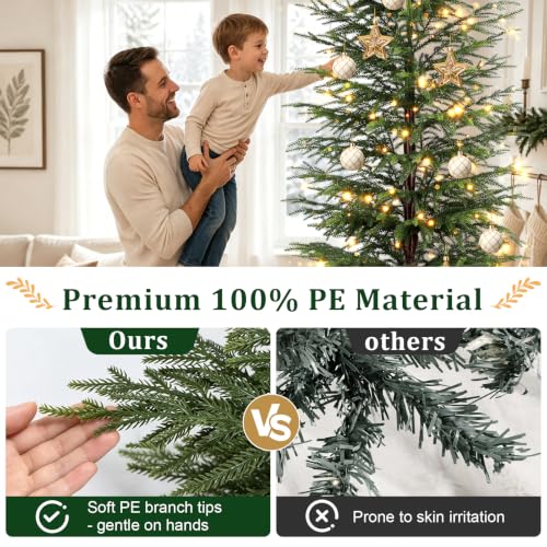 Enven 6ft Prelit Norfolk Pine Christmas Tree with 170 LED Lights, Real-Touch PE Foliage, Heavy-Duty Base, 8 Modes – Family & Pet Friendly (Variation: 6ft Prelit)