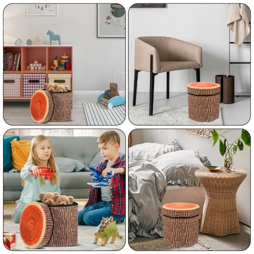 3-Piece Tree Stump Storage Ottoman Set, Folding Toy Box & Stool