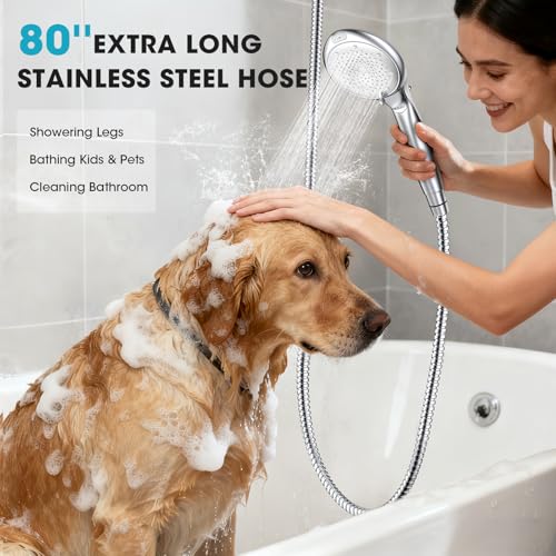 Filtered Handheld Shower Head with Hose - 8-Spray High Pressure Water Softener