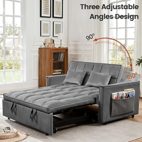 Convertible Sleeper Sofa Bed with Adjustable Backrest and Side Storage