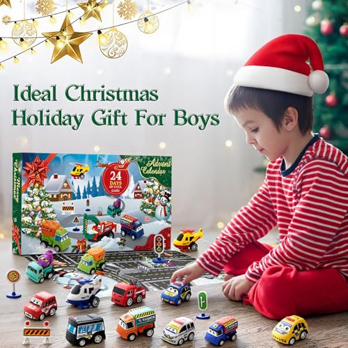 SSSAK3 2026 Advent Calendar for Kids – 24 Days Toy Cars with Scene Accessories (Green)
