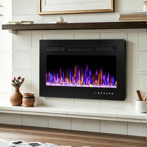 30 Inch Electric Wall Mount Fireplace with Remote Control, 750/1500W, Recessed or Wall Mounted