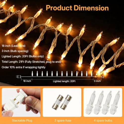 TERSHEEN 100 Count Christmas String Lights 21ft White Wire Incandescent Decor