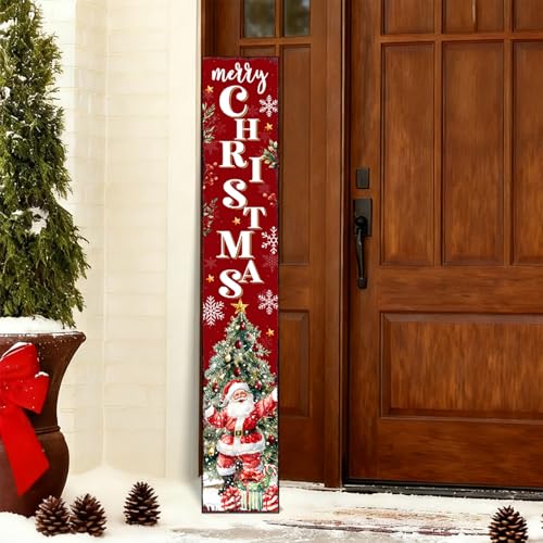 LianheCy Christmas Vertical Porch Sign - 47x7.8in Wooden Welcome Plaque