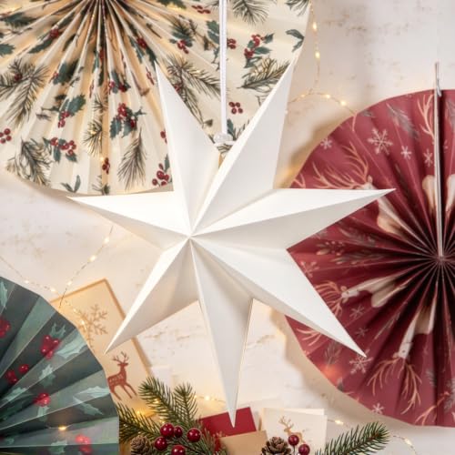 10 Pcs Christmas Hanging Decorations, Paper Fans and Star Lanterns,