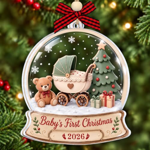 Baby's First Christmas Snow Globe Ornament 2026 - Keepsake, Wooden & Acrylic