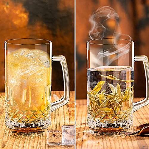 20 oz German Beer Stein Mugs, Clear Tall Beer Glasses with Handle, Set of 2