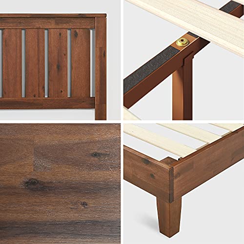 Deluxe Solid Wood Platform Bed Frame with Headboard - Queen Size