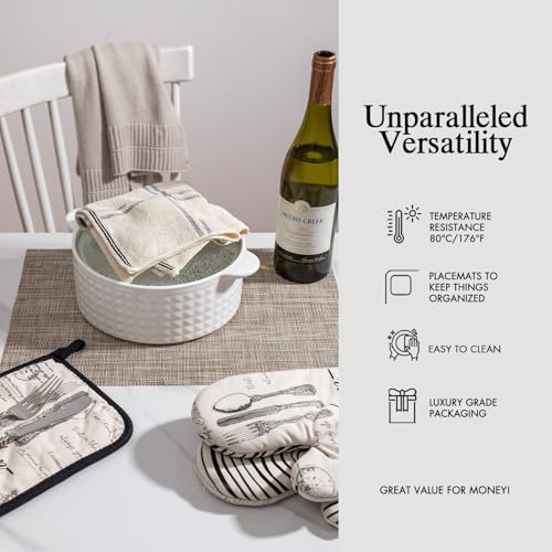 Woven Vinyl Placemats Set of 4 - Easy Clean Washable Dining Table Mats