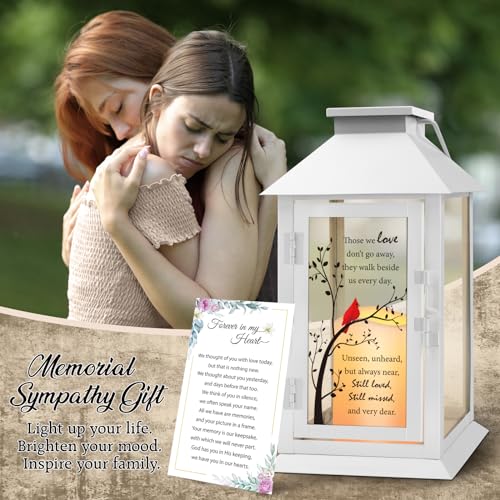 Memorial Lantern with LED Candle and Remote Control - Sympathy Gift for Loss of Loved One