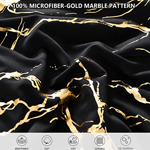 Gold Metallic Marble Comforter Set Queen Size - 7 Piece Bedding Set